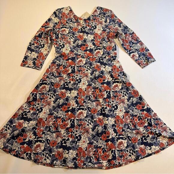 NWT Pact Organic Cotton Blend Fit Flare L‎ 3/4 Sleeve Floral Cosmos Party Dress - Picture 3 of 8